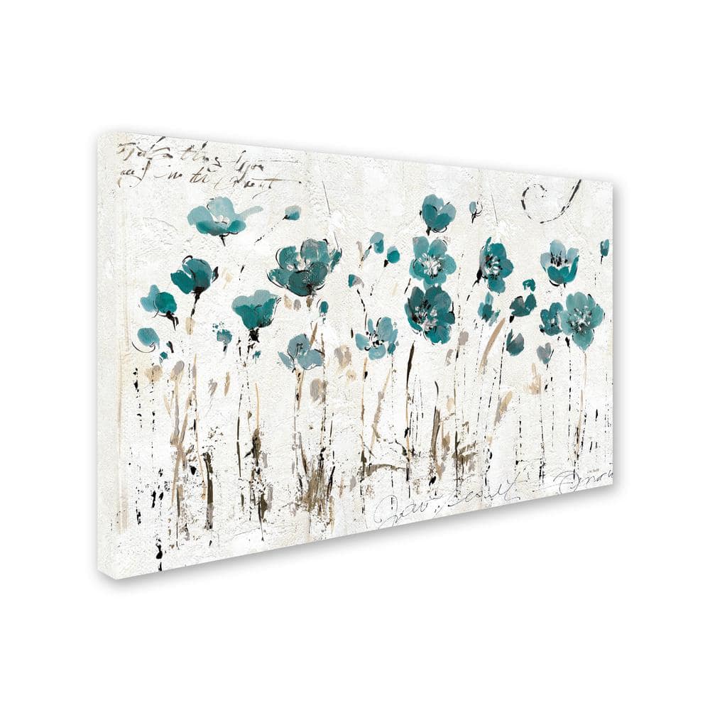 Abstract Blue Floral Canvas Art with Grey Background