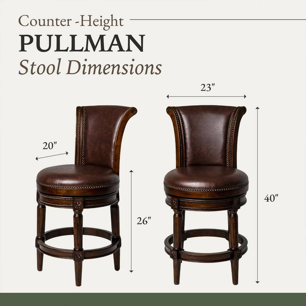 Dark Walnut Swivel Counter Stool with Brown Vegan Leather Upholstery