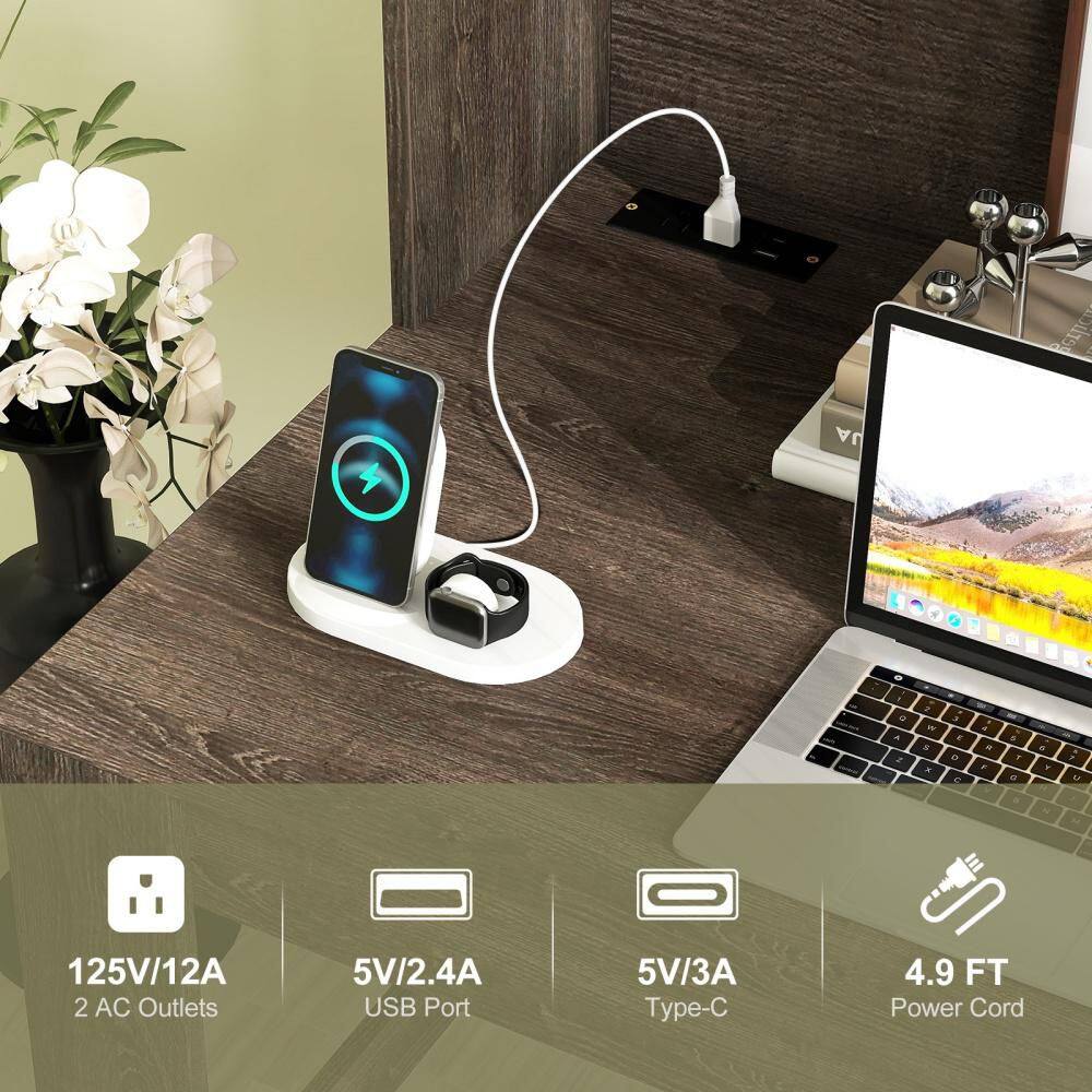 Computer Desk with Hutch 2-Power Outlets USB and Type-C charging Ports 3-Shelves - Thumbnail 5