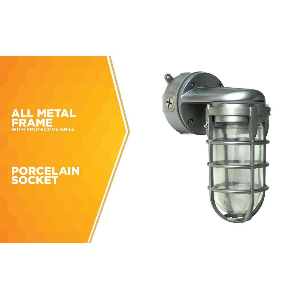 Brushed Steel Industrial Wall Mount Light with Tempered Glass