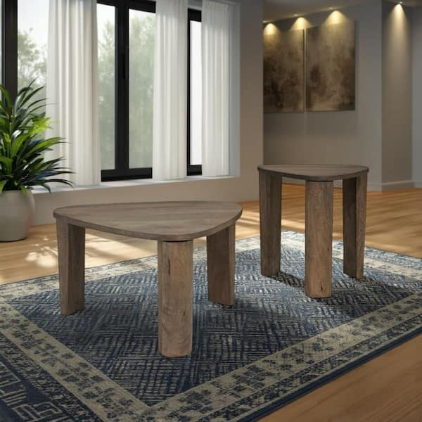 Benjara 26.5 in. Brown Triangle Wooden Nesting End Table