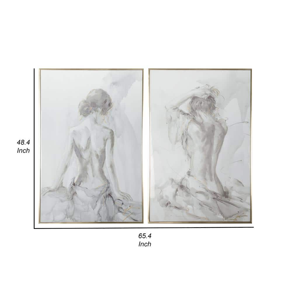 Benjara " Gray Feminine Figure Sketch " 2 - Pieces Painting Print