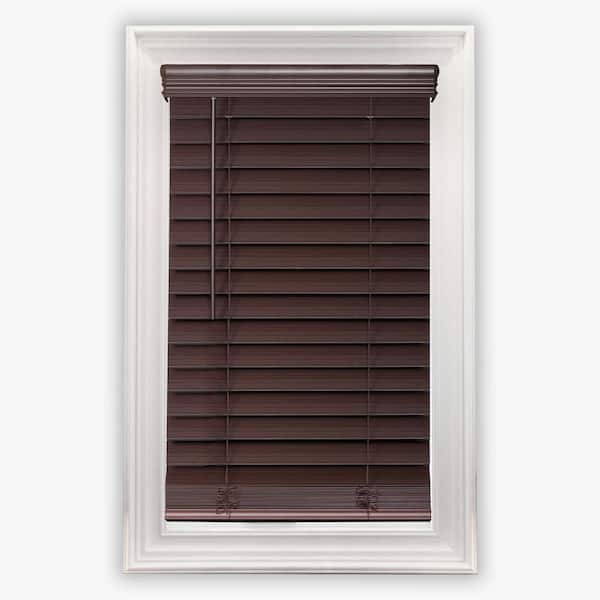 29x64 Inch Espresso Faux Wood Blind Cordless Room Darkening Privacy Window Shade 