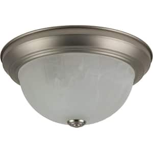 11 in. 2-Light Brushed Nickel Decorative Dome Flush Mount Light with Alabaster Glass Shade