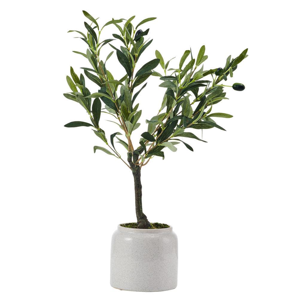 21.5 inch Green Artificial Olive Tree in White Pot