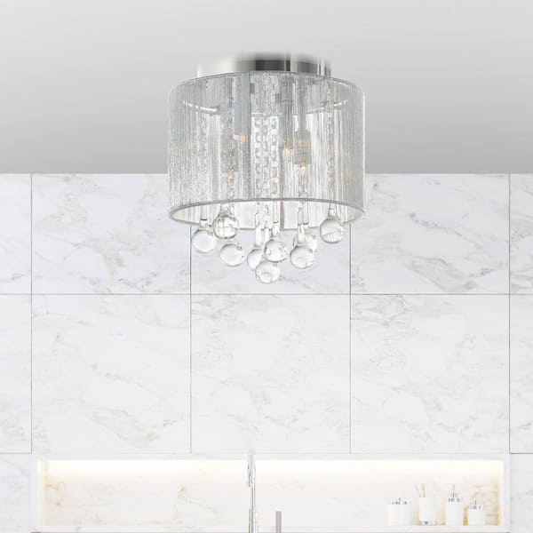 Water Drop 4 Light Drum Shade Flush Mount With Chrome Finish