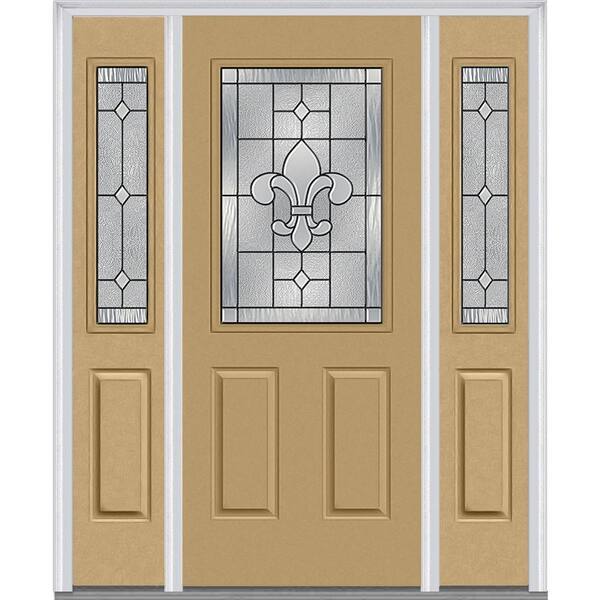 MMI Door 64 in. x 80 in. Carrollton Right-Hand 1/2-Lite Decorative Painted Fiberglass Smooth Prehung Front Door with Sidelites