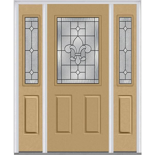 MMI Door 60 in. x 80 in. Carrollton Left-Hand Inswing 1/2-Lite Decorative 2-Panel Painted Steel Prehung Front Door with Sidelites