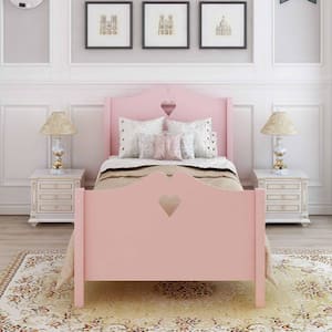 Pink Twin Size Platform Bed Frame, Solid Wood Platform Bed with Headboard and Footboard, Wood Slat Support for Kids