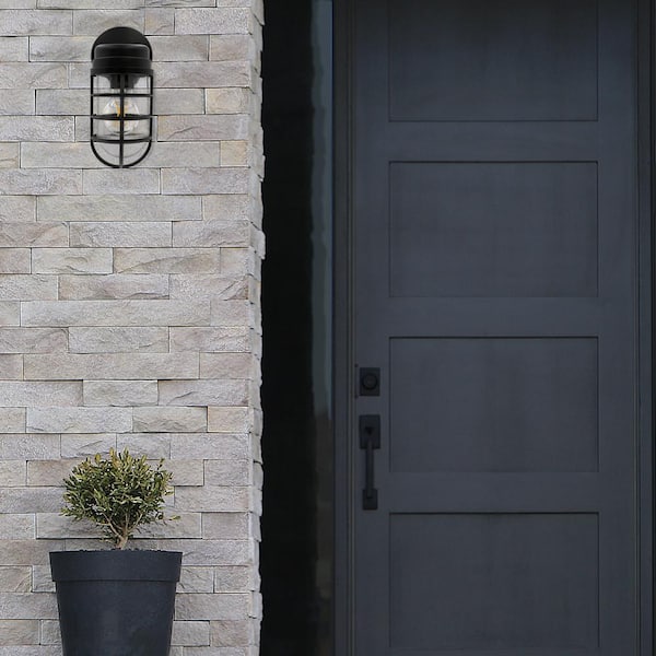 1-Light Black Dimmable LED Outdoor Cage Wall Lantern Sconce with A19 Edison Bulb