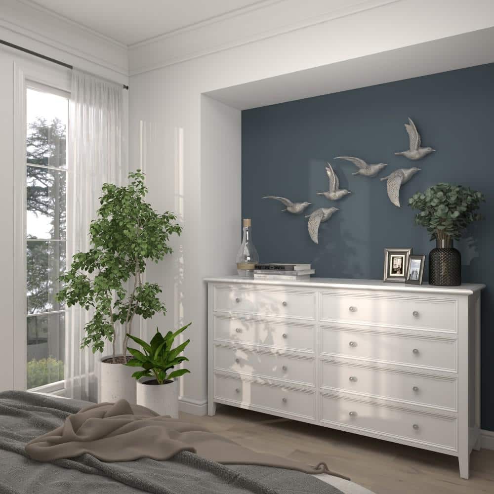 Silver Polystone Bird Wall Sculpture Set of 3