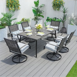 Power 7-Piece Textilene and Iron Metal Outdoor Dining Rectangle Table and Swivel Chairs Set