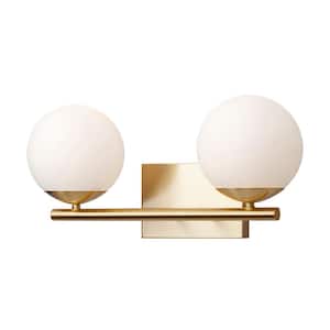 Farrell 2-Light Soft Gold Bath Vanity Light with Satin Opal Glass