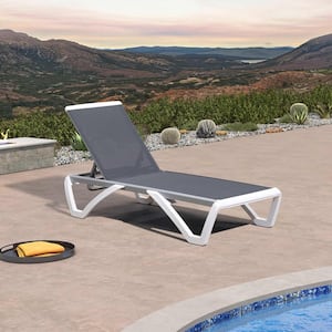 Patio Chair Set Plastic Outdoor Chaise Lounge Chairs for Outside Beach in-Pool Lawn Poolside, Light Grey