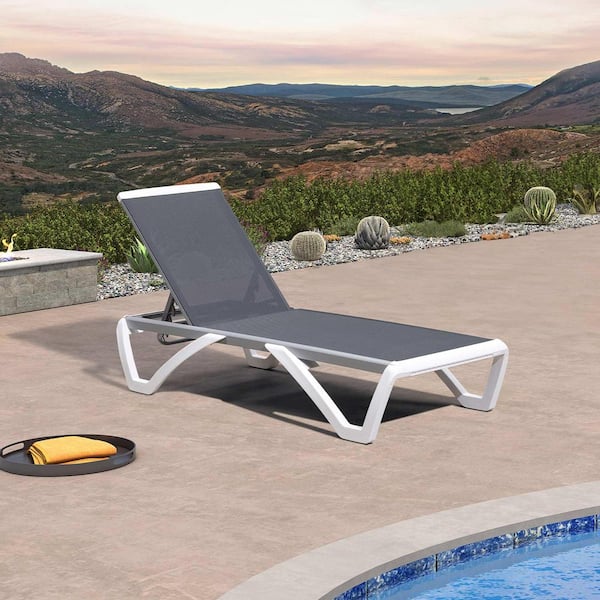 PURPLE LEAF Patio Chair Set Plastic Outdoor Chaise Lounge Chairs for Outside Beach in-Pool Lawn Poolside, Light Grey