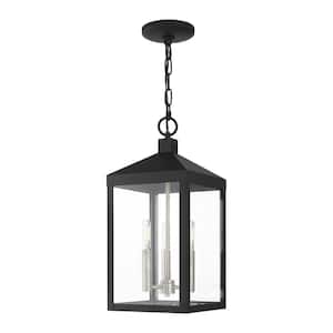 Creekview 18.5 in. 3-Light Black Dimmable Outdoor Pendant Light with Clear Glass and No Bulbs Included