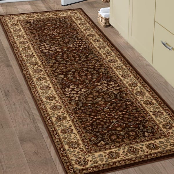 Astral Mocha 2 ft. 7 in. x 8 ft. Floral Scroll Runner Rug