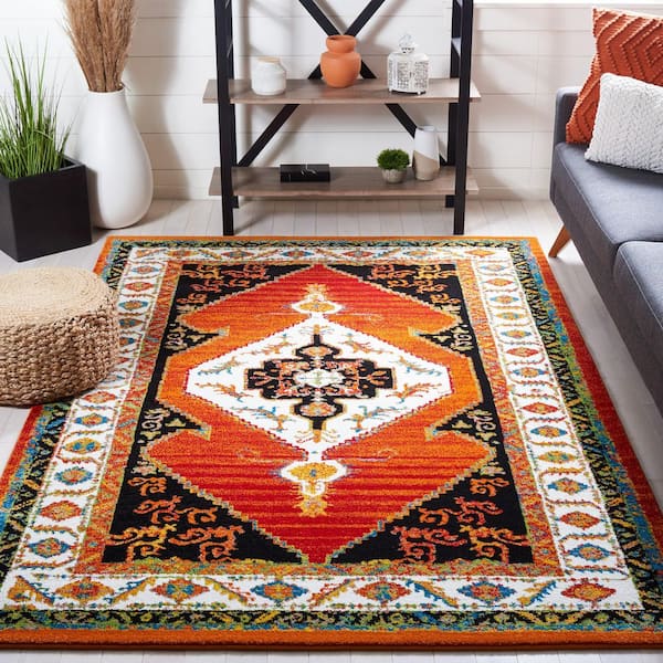 Vintage Hamadan 8 ft. x 10 ft. Orange/Ivory Abstract Medallion Area Rug