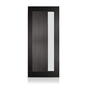 36 in. x 80 in. Reversible Decorative Glass Black Modern Exterior Fiberglass Front Door Slab Door Slab Only