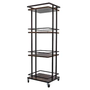 Brown 4-Tier Movable Metal Display Shelf with Pulleys (12.59 in. W x 45.47 in. H x 15.74 in. D)