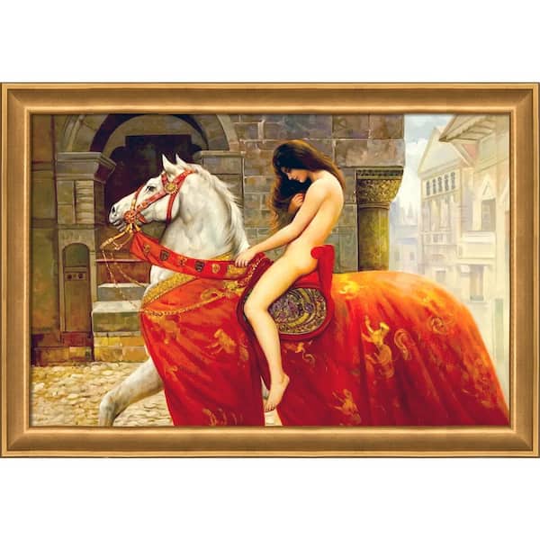 LA PASTICHE Lady Godiva, c. 1897 by John Maler Collier Muted Gold Glow Framed People Oil Painting Art Print 28 in. x 40 in.
