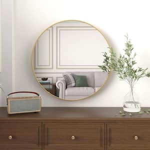36 in. W x 36 in. H Round Framed Wall Mounted Bathroom Vanity Mirror in Gold