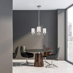 Cedar Lane 3-Light Modern Brushed Nickel Chandelier with Clear Etched Glass Shades For Dining Rooms