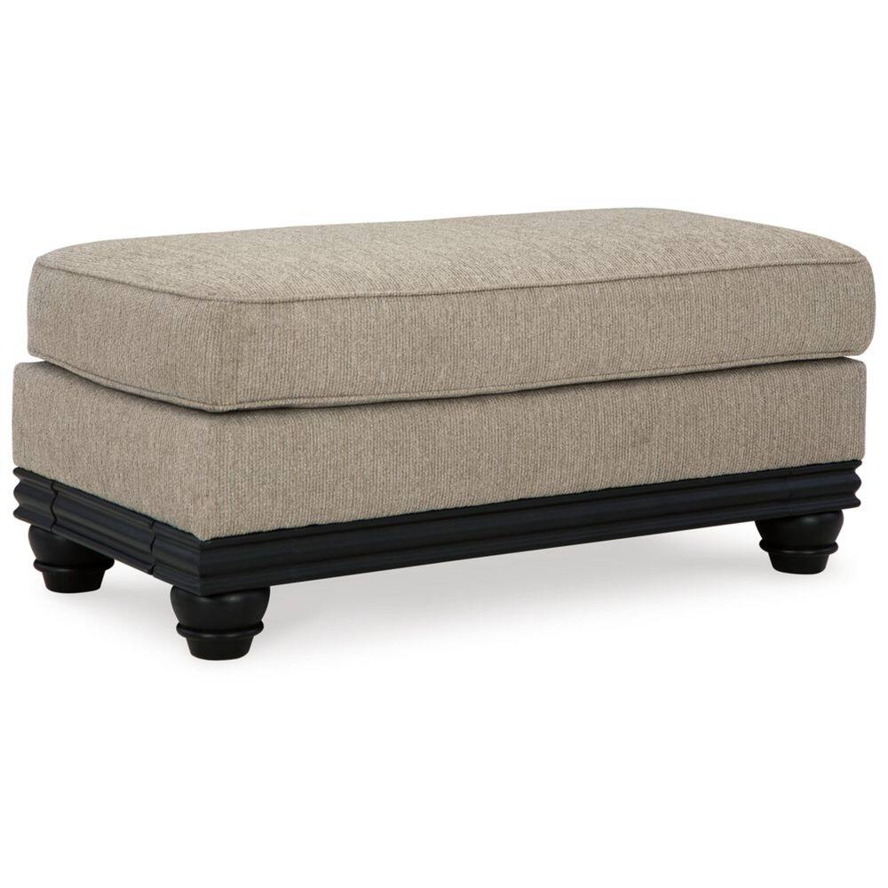 Elbiani Traditional Gray Fabric Ottoman with Matte Black Trim