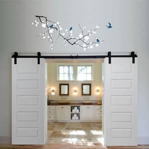 72 in. x 80 in. Primed Princeton Smooth Surface Solid Core Double Door with Barn Door Hardware Kit