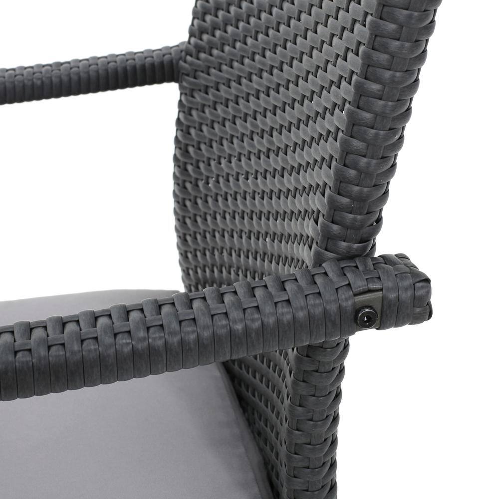 Gray Wicker Outdoor Dining Chair Set with Cushions