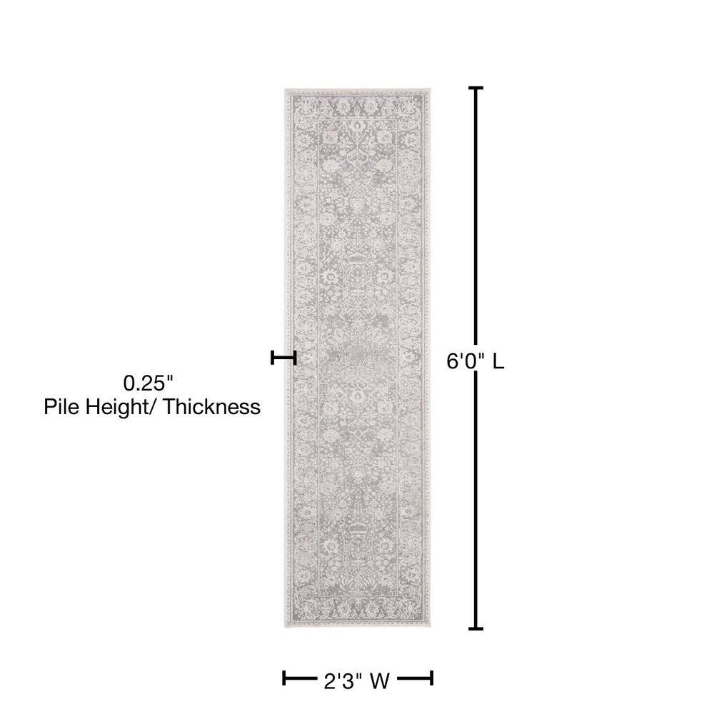 Elegant Floral Essence Light Grey & Cream Hand-Knotted Runner Rug