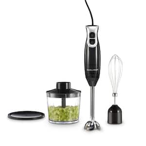 2 Speed Black Immersion Blender with Blending Wand, Whisk and Chopper Attachment