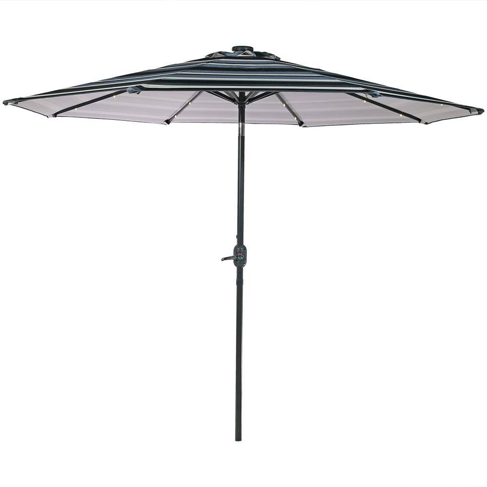 9' Catalina Beach Stripe Aluminum Solar Lighted Market Umbrella