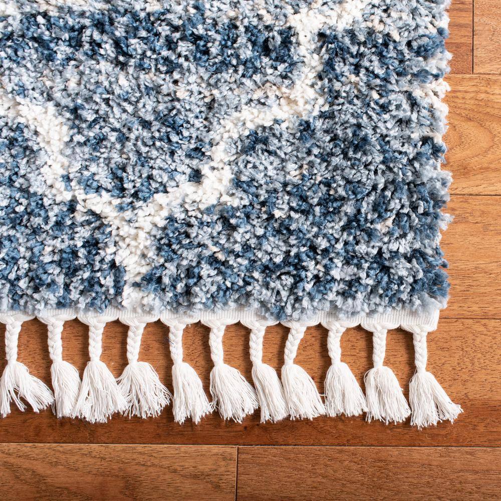 Ivory Geometric Square Shag Rug - Hand-knotted Synthetic Easy Care