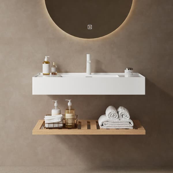 36 in. W x 18 in. D x 8 in. H Single Sink Wall-Mounted Bath Vanity in Natural Wood with White Acrylic Top