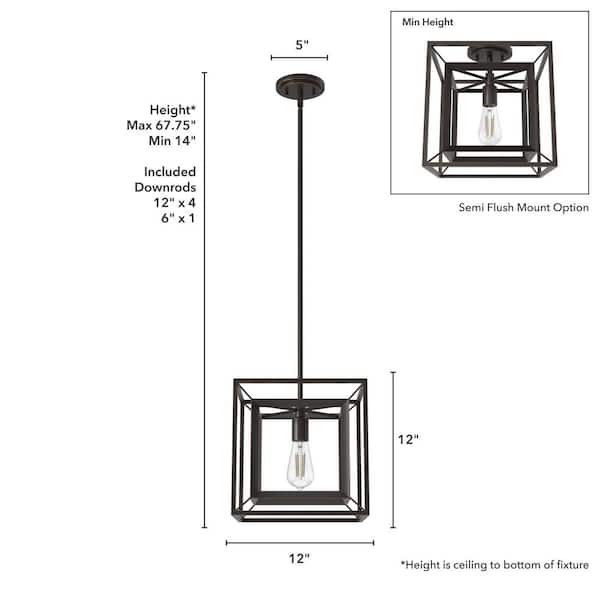 Hunter Doherty 4-Light Natural Iron Industrial Square LED Medium Hanging Convertible Pendant/semi-flush