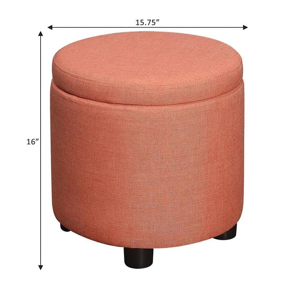 Coral Faux Linen Round Storage Ottoman with Reversible Tray