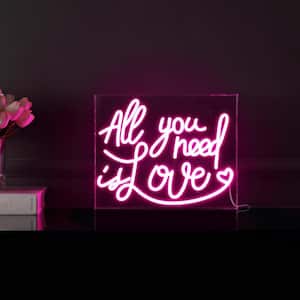 All You Need Is Love 13.7 in. x 10.9 in. Contemporary Glam Acrylic Box USB Operated LED Neon Night Light, Pink