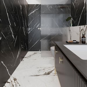 Spanish Mirage  4 in. x 12 in. x 9mm Marble Porcelain Floor and Wall Tile Black Sample