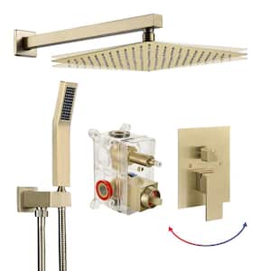 Rainfall 1-Spray Square 10 in. Shower System Wall Bar Shower Kit with Hand Shower in Brushed Gold (Valve Included)