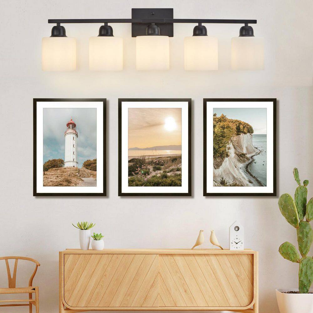 Modern 32 in. 5-Light Black Vanity Light Fixture, Wall Sconce with Frosted Glass Shades, E26 Socket, Bulbs Not Included price history on PriceWatchPro
