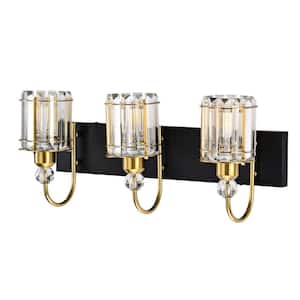 Gambit 22 in. 3-Light Matte Black and Brass Finish Indoor Wall Sconce with Light Kit