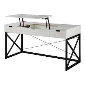 Desert Glen 59.13 in. Rectangle Antique White and Black Writing Desk with Lift Top