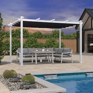 10 ft. x 12 ft. Navy Blue Aluminum Outdoor Retractable Pergola with Sun Shade Canopy Cover White Patio Shelter