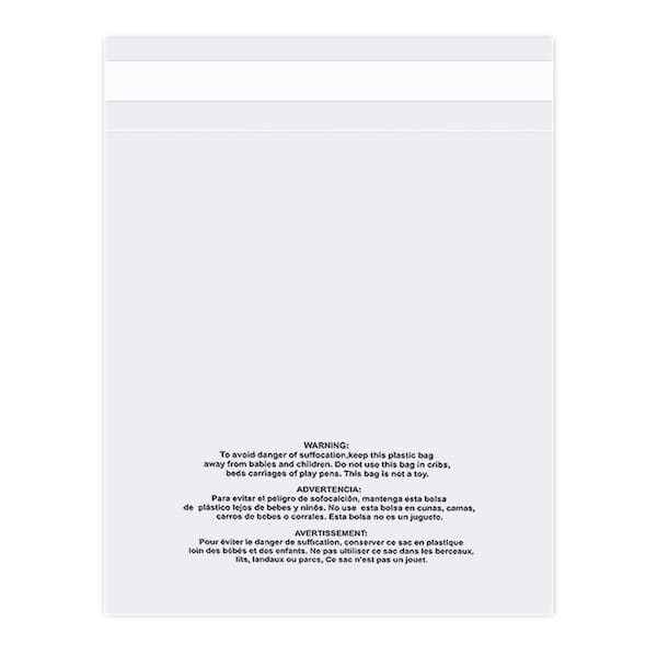 N/A 12 x 15 Clear Plastic Poly Bags with Suffocation Warning Resealable Adhesive 200 Count for Clothing and Shipping