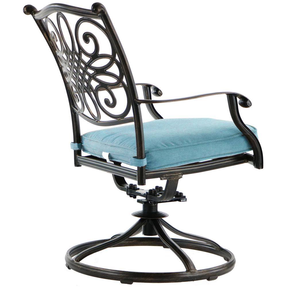 Bronze Aluminum Outdoor Dining Set with Blue Cushions