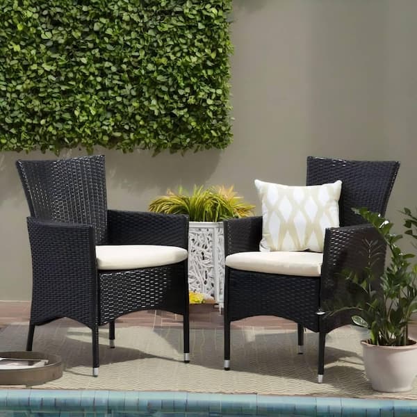 Unbranded Clementine Wicker Outdoor Dining Chair with Beige Cushion (Set of 2)