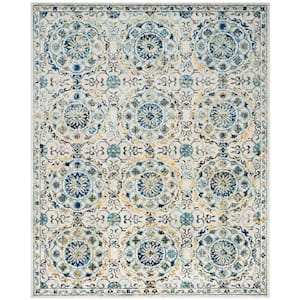 Evoke Ivory/Blue 8 ft. x 10 ft. Floral Border Circles Area Rug