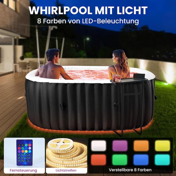 2-Person Inflatable Blow Up Hot Tub with Side Table 75 in. L X 47 in. W X 25 in. H PVC Oval Portable Hot Tub Spa