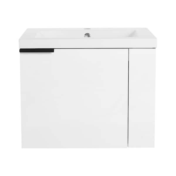 23.62 in. W x 18.11 in. D x 19.29 in. H Wall Mounted Bath Vanity in White with White Resin Vanity Top